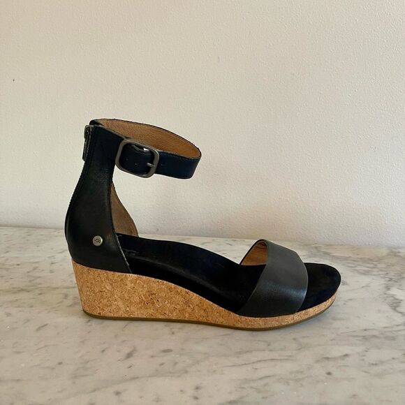 UGG Zoe Il Leather Wedge Cork Sandals sz 9 - Picture 2 of 9